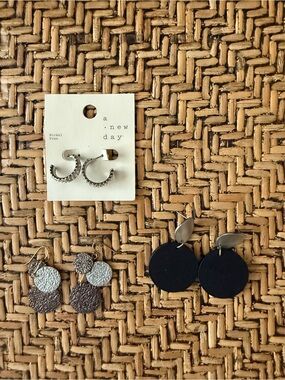 a.new day, Black and Silver, Three-Pair Earring Set